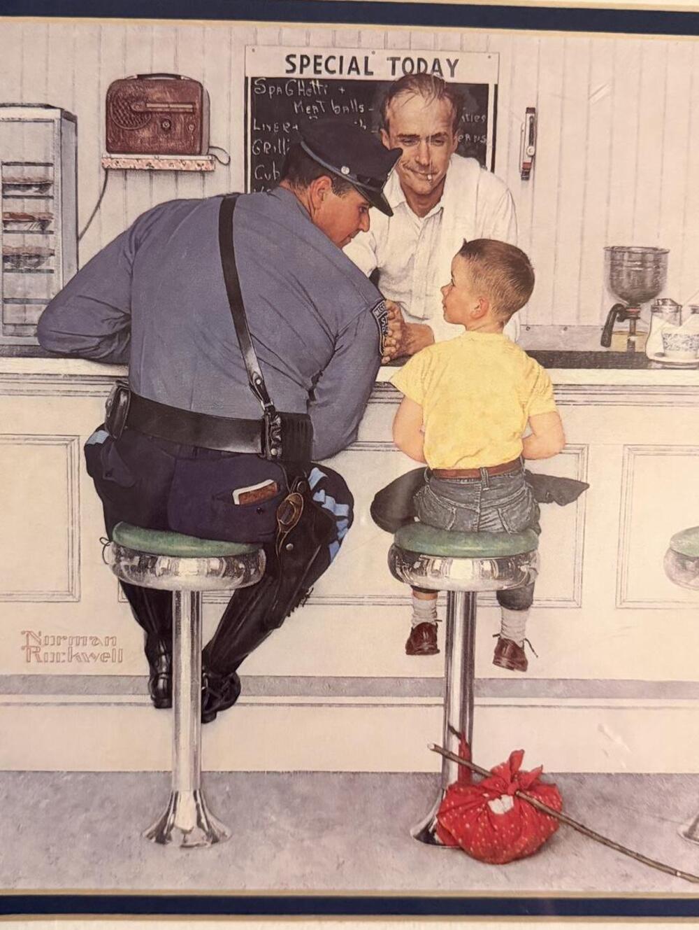 Vintage, New In the Plastic, Norman Rockwell“The Runaway” Matted Art Print 11x14